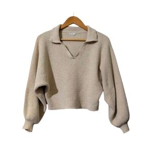 Storia Cropped Knit Ribbed Collared Sweater Cream Size Medium S